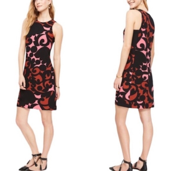 Ann Taylor Plus Size Shift Dress Sleeveless Retro Print Black Bright Pink Sz 16 - Picture 16 of 16